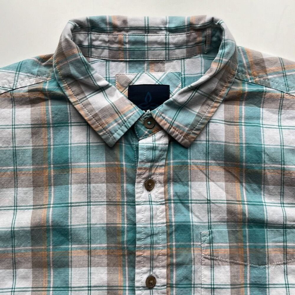 prAna Organic Cotton/Poly Short Sleeve Button Front Shirt Mens Medium